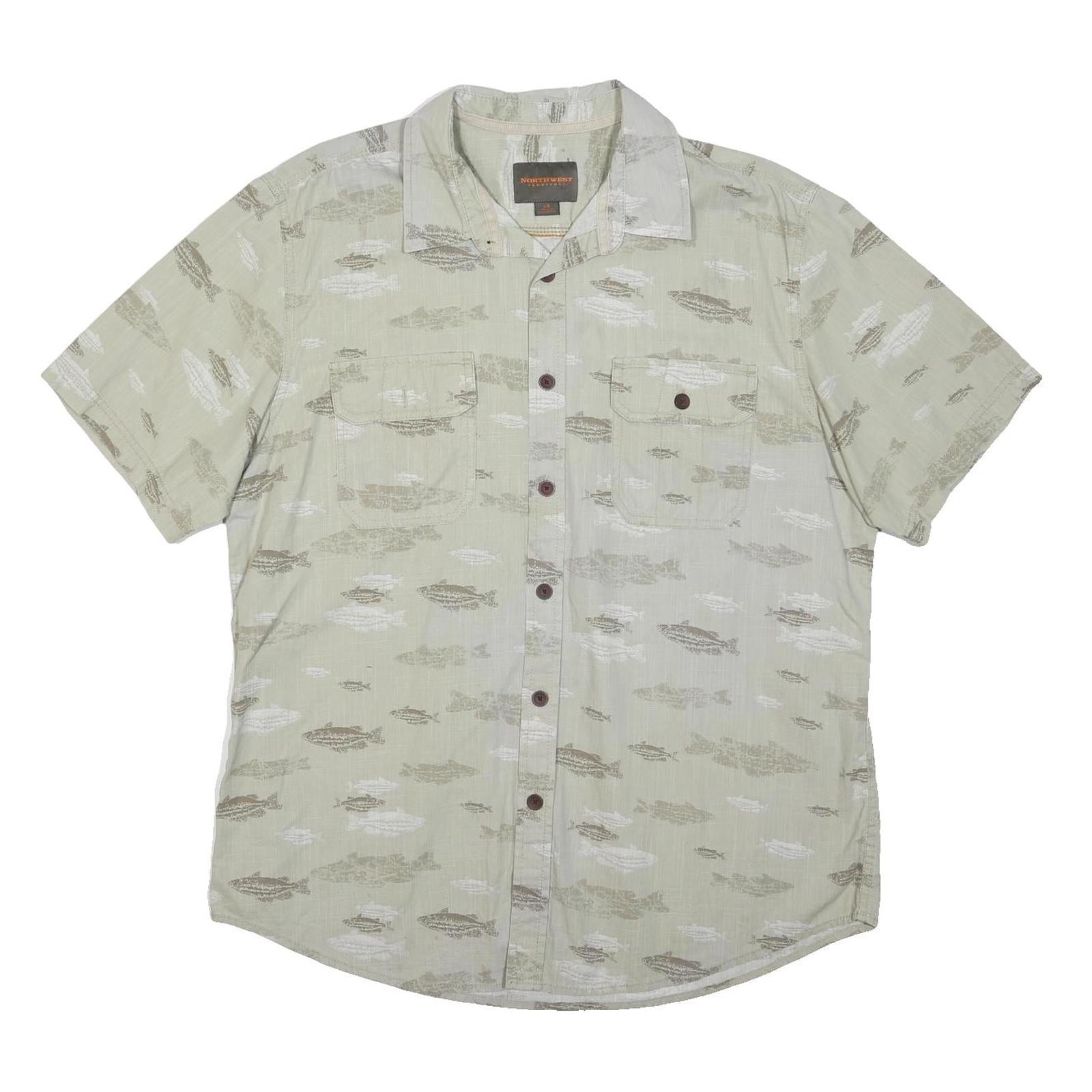NORTHWEST TERRITORY Mens Beige & Brown Cotton Blend Short Sleeve Shirt L Casual