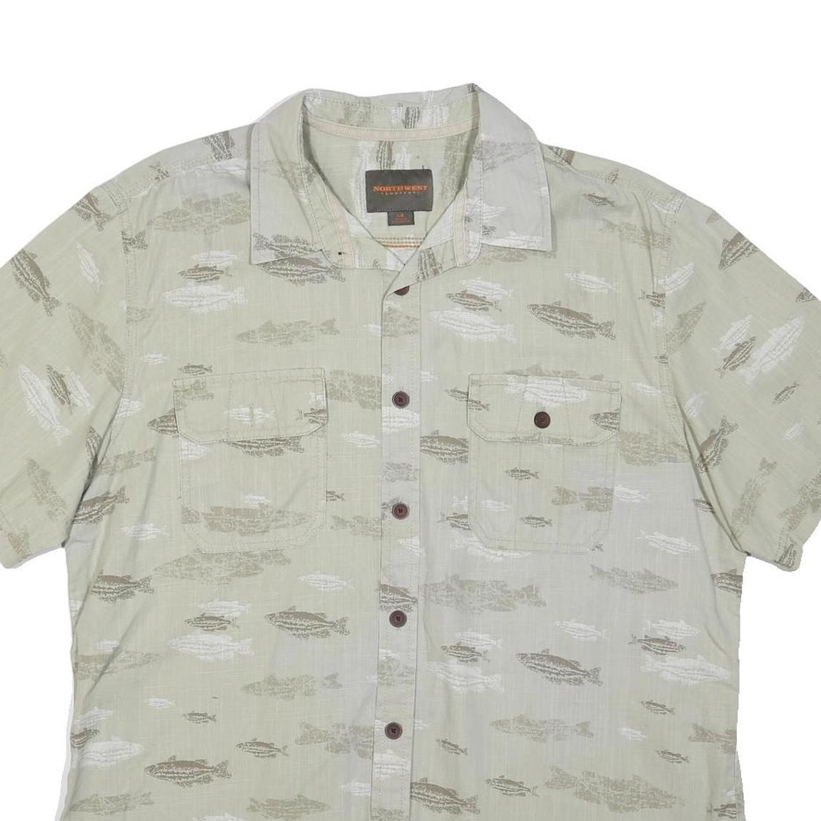 NORTHWEST TERRITORY Mens Beige & Brown Cotton Blend Short Sleeve Shirt L Casual
