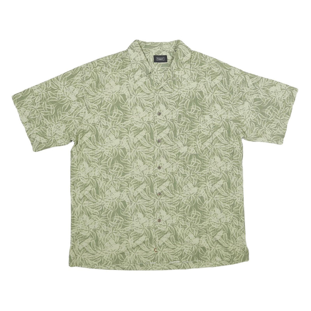 HAGGAR Mens Green Printed Shirt XL Casual Summer Button Front Tropical