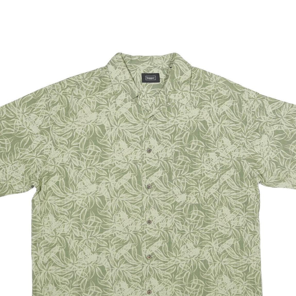 HAGGAR Mens Green Printed Shirt XL Casual Summer Button Front Tropical