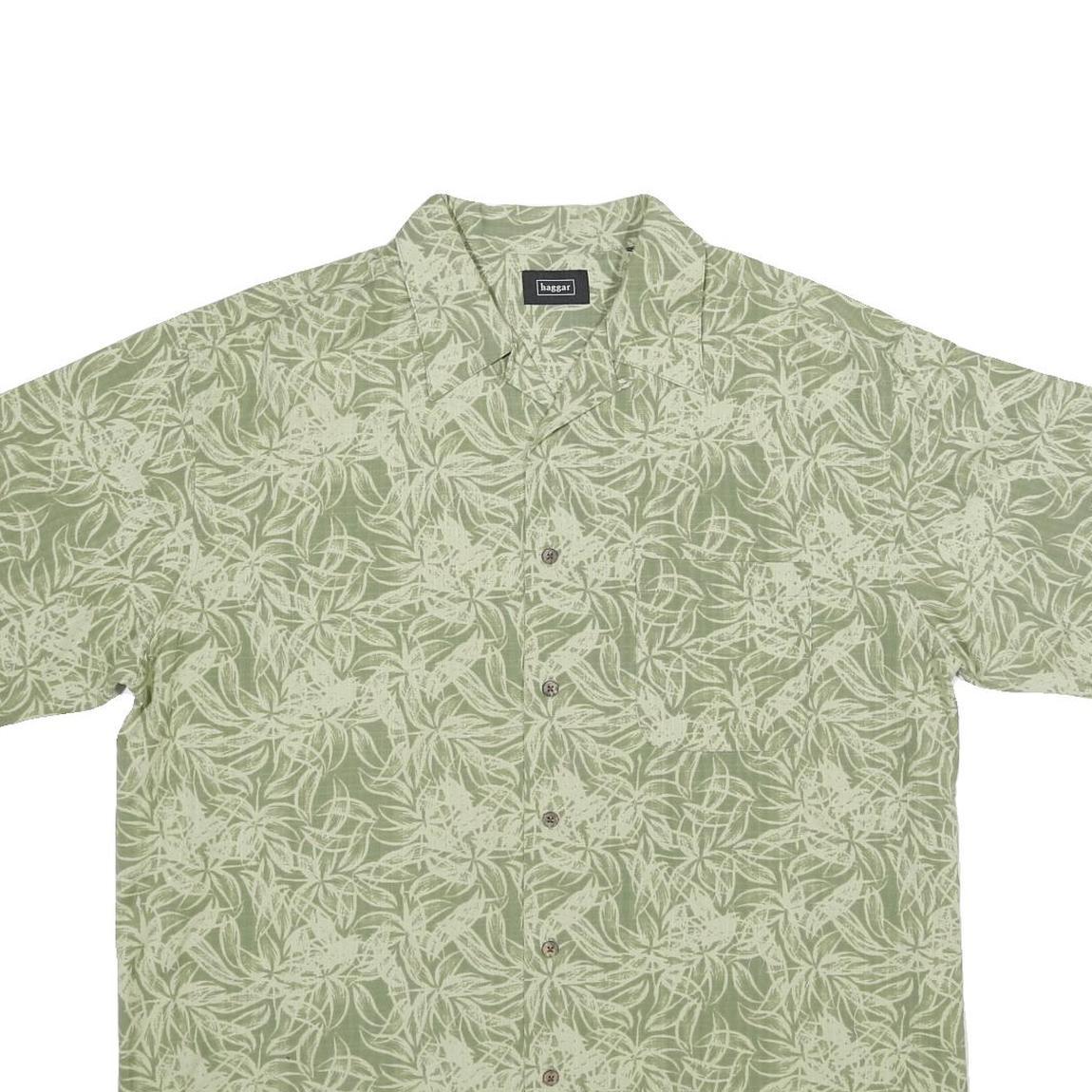 HAGGAR Mens Green Printed Shirt XL Casual Summer Button Front Tropical