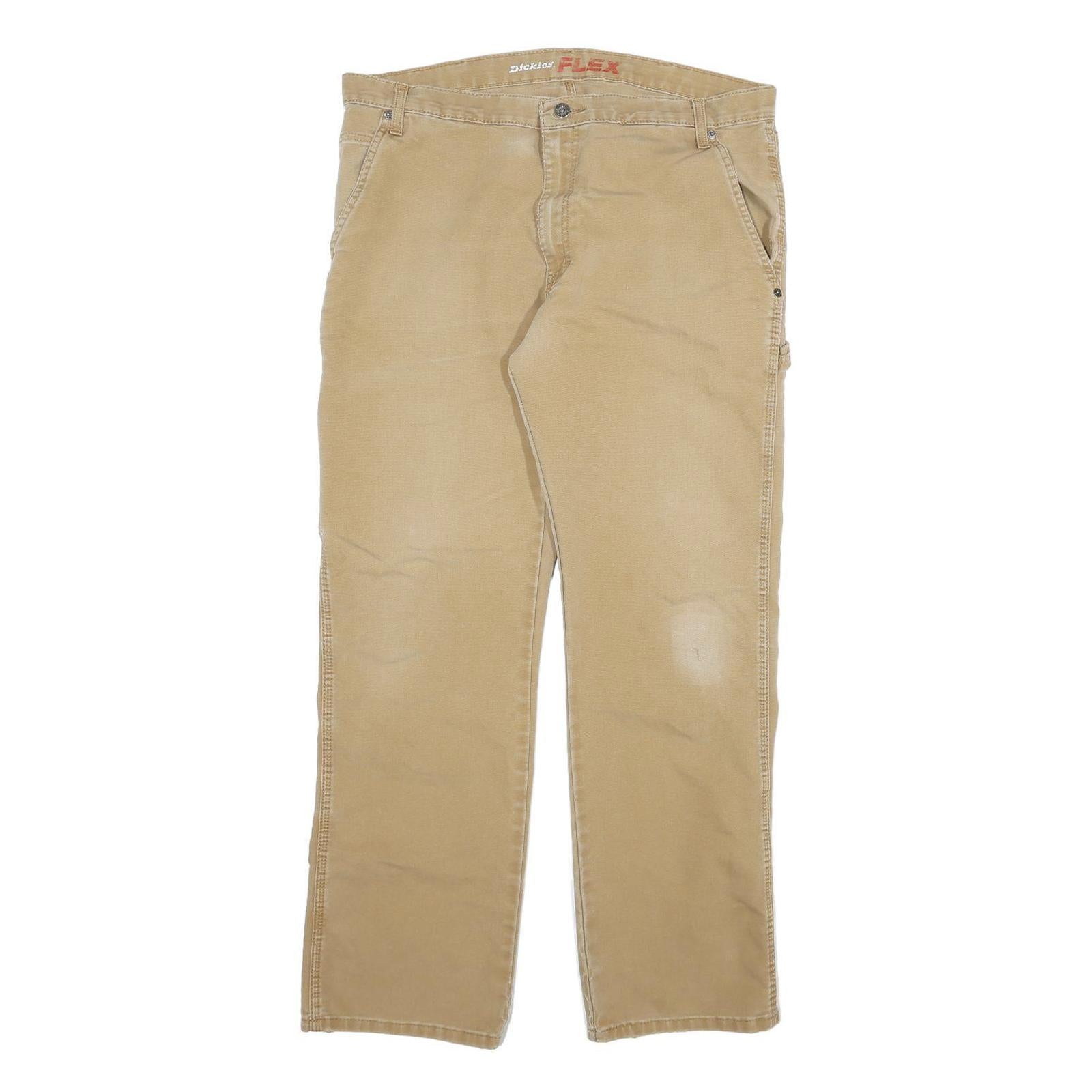 DICKIES Mens Cotton Blend Beige Regular Fit Straight Leg Trousers W36 L30