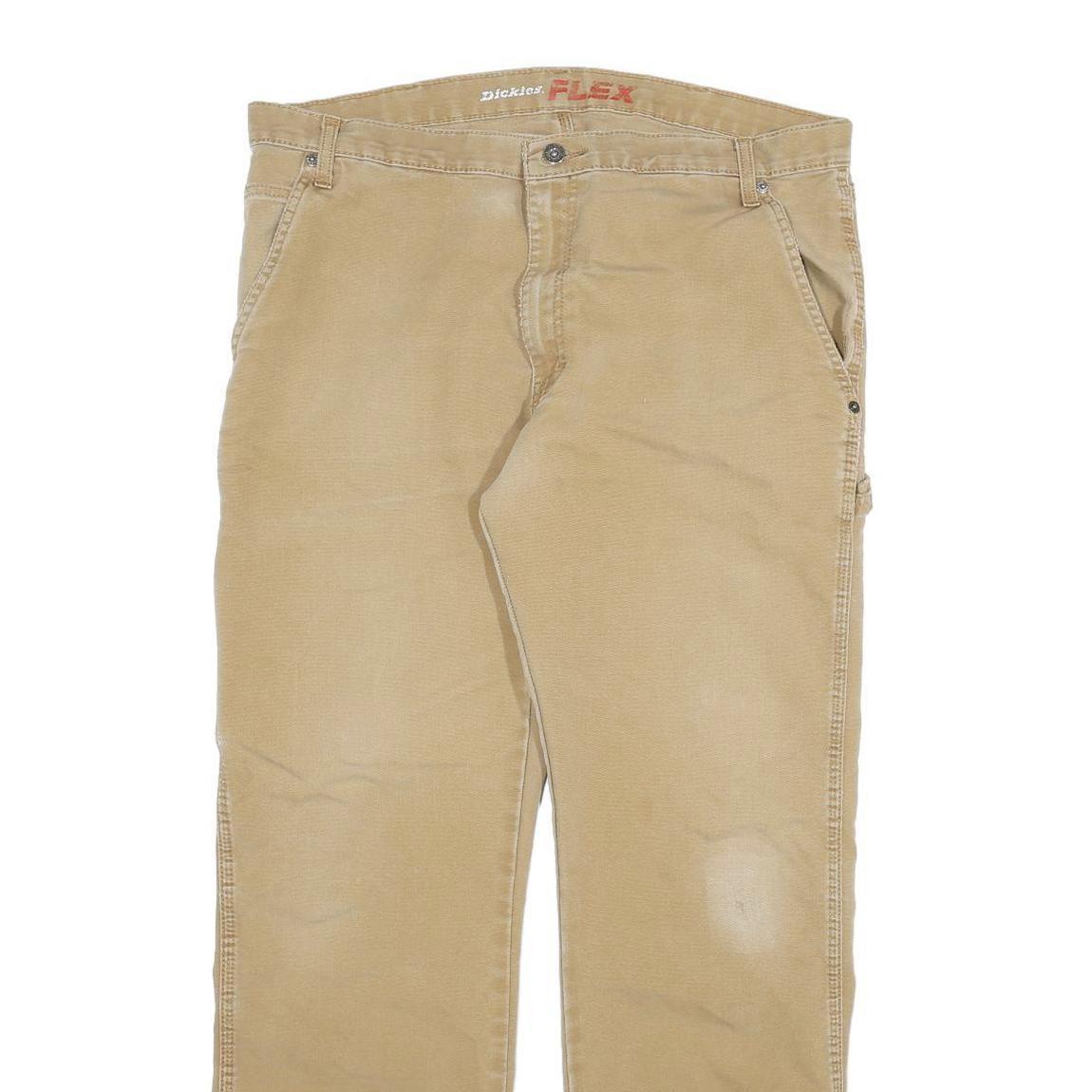 DICKIES Mens Cotton Blend Beige Regular Fit Straight Leg Trousers W36 L30