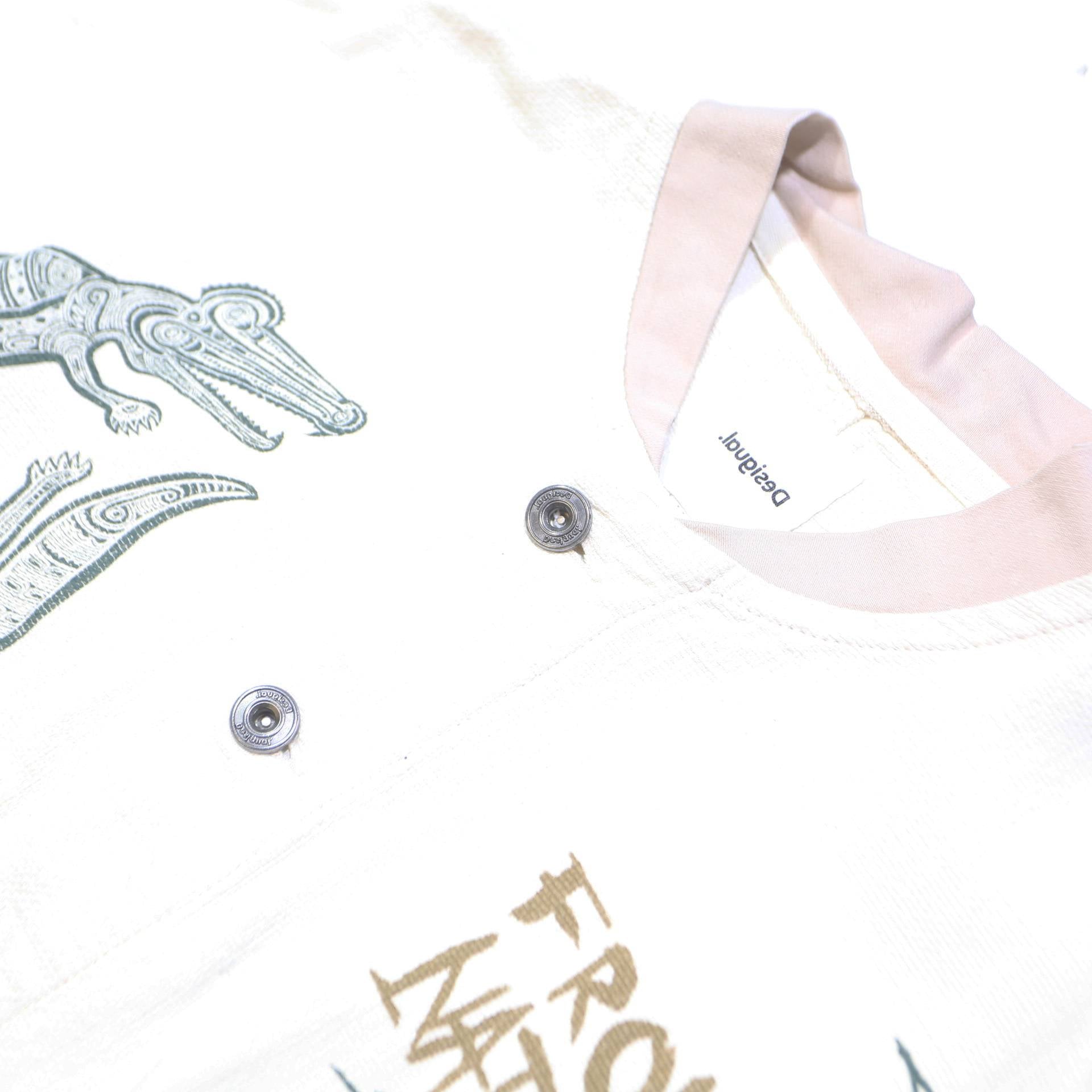 DESIGUAL Mens White Cotton Button Jacket M Plain Nature Print Casual Stylish