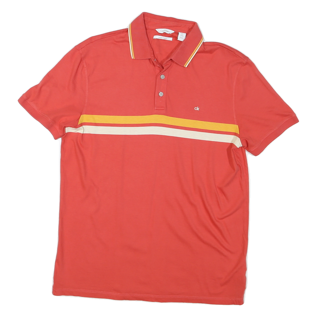 CALVIN KLEIN Mens Red & Yellow Stripe Short Sleeve Polo Shirt M Cotton Casual
