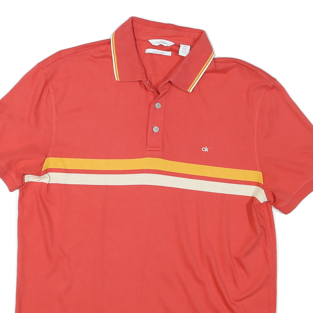 CALVIN KLEIN Mens Red & Yellow Stripe Short Sleeve Polo Shirt M Cotton Casual