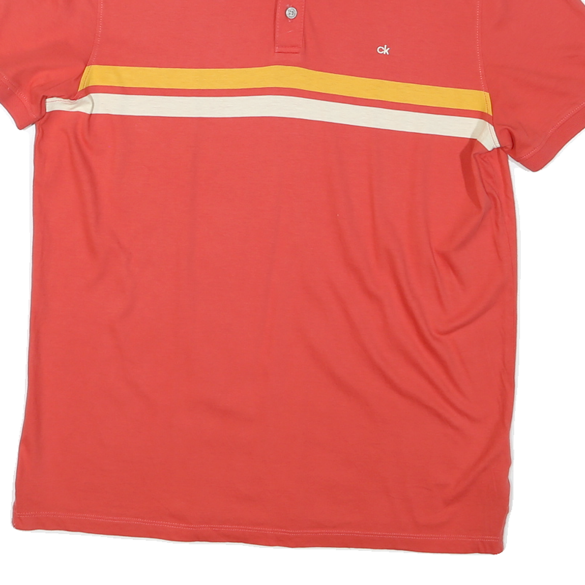 CALVIN KLEIN Mens Red & Yellow Stripe Short Sleeve Polo Shirt M Cotton Casual