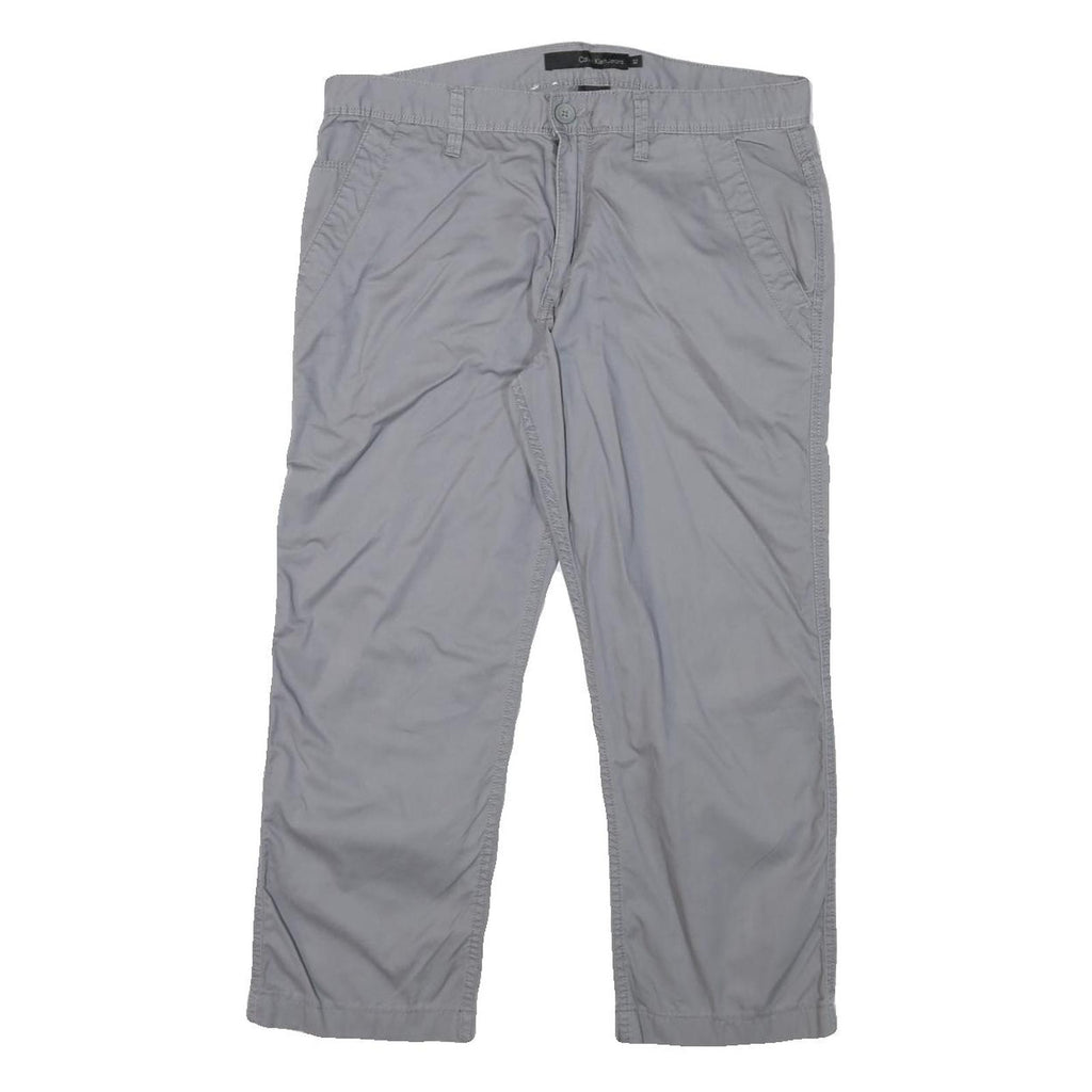 CALVIN KLEIN Womens Cotton Blend Grey Regular Fit Straight Leg Trousers W32 L24