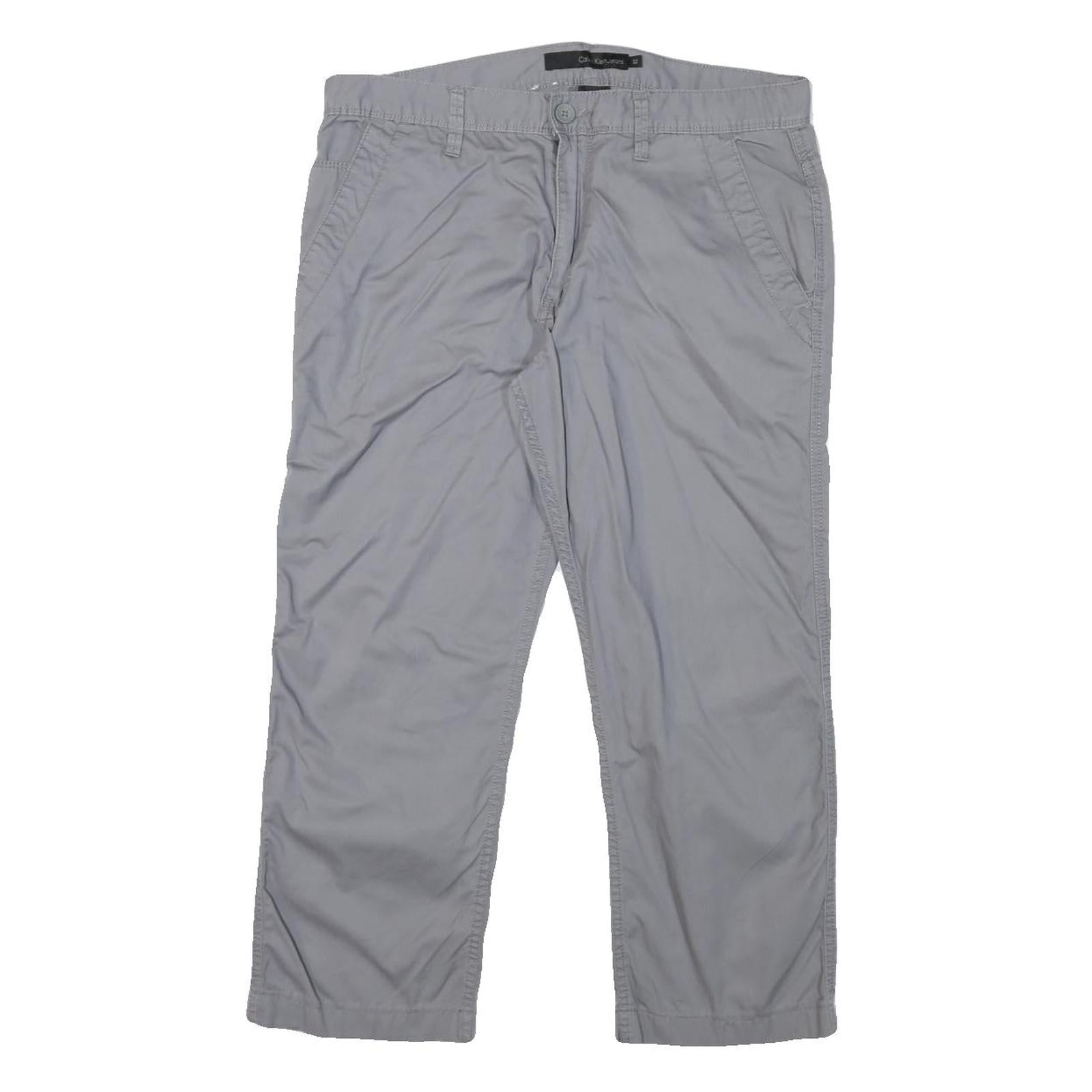 CALVIN KLEIN Womens Cotton Blend Grey Regular Fit Straight Leg Trousers W32 L24