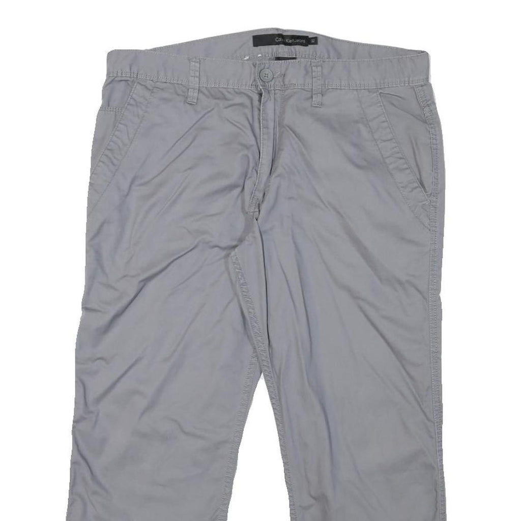 CALVIN KLEIN Womens Cotton Blend Grey Regular Fit Straight Leg Trousers W32 L24