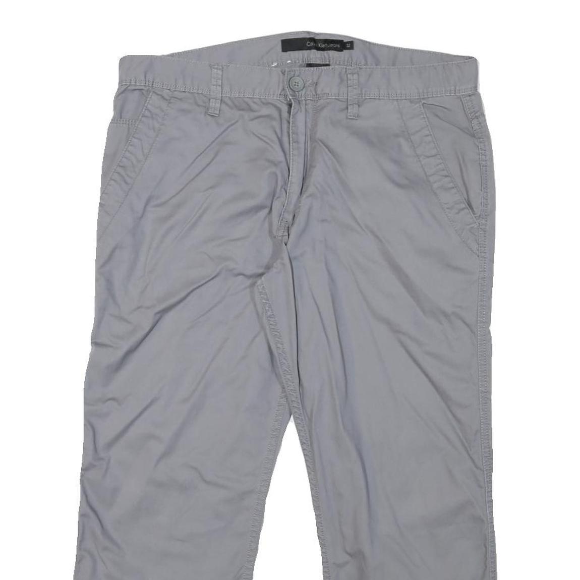 CALVIN KLEIN Womens Cotton Blend Grey Regular Fit Straight Leg Trousers W32 L24