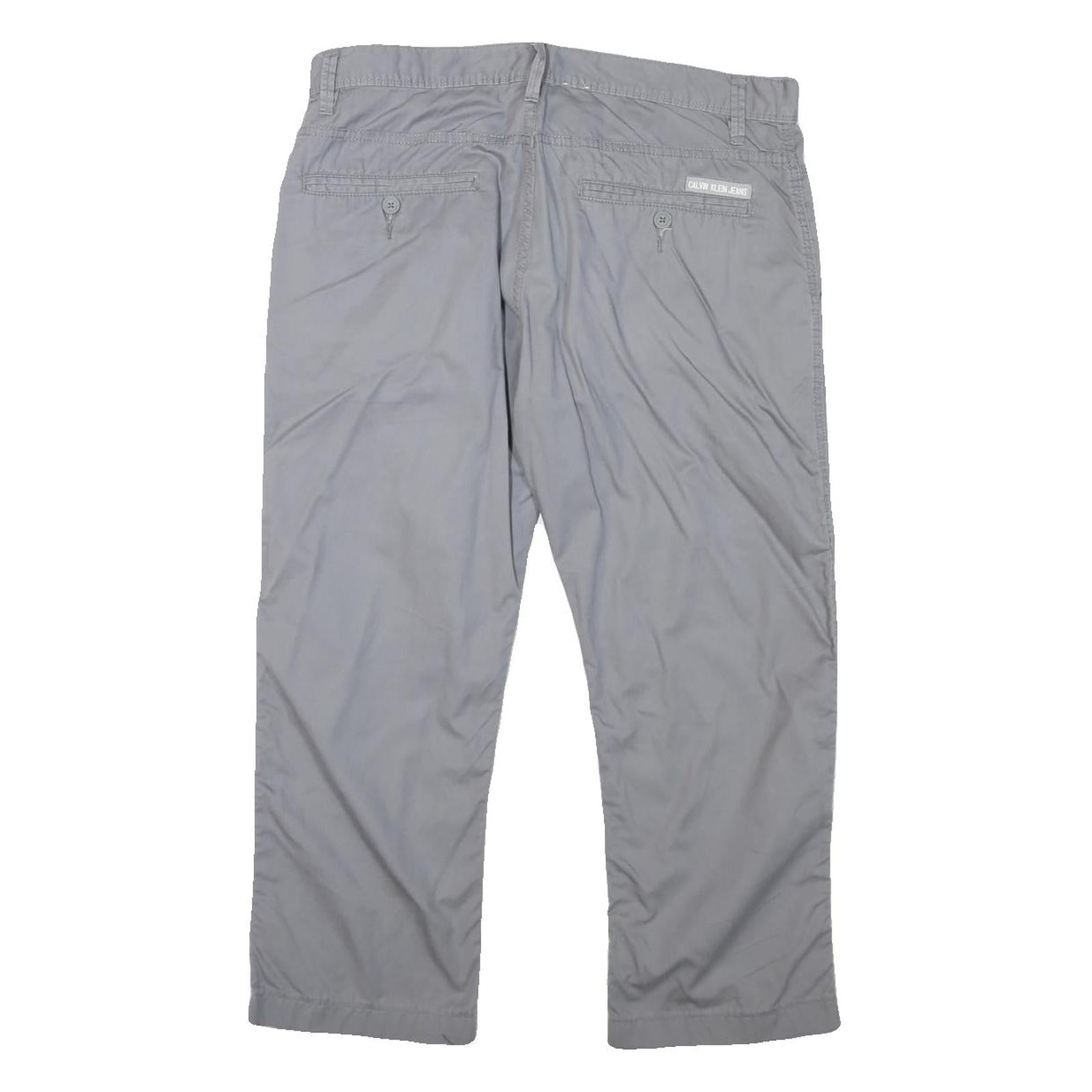 CALVIN KLEIN Womens Cotton Blend Grey Regular Fit Straight Leg Trousers W32 L24