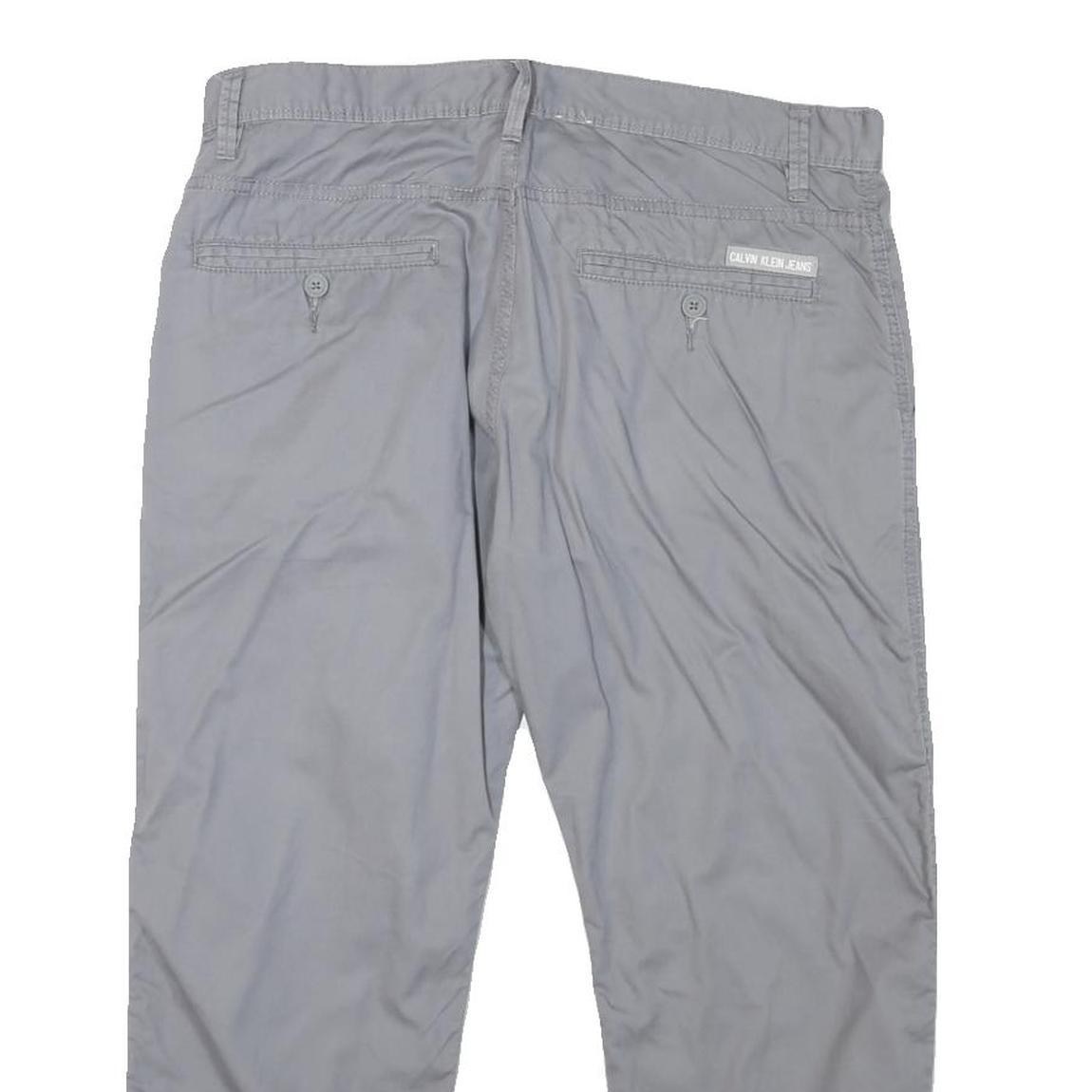 CALVIN KLEIN Womens Cotton Blend Grey Regular Fit Straight Leg Trousers W32 L24