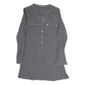 ZARA Womens Grey Blue Check Basic Shirt Long Sleeve V-Neck S Cotton Blend Casual