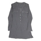 ZARA Womens Grey Blue Check Basic Shirt Long Sleeve V-Neck S Cotton Blend Casual