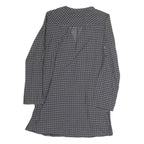 ZARA Womens Grey Blue Check Basic Shirt Long Sleeve V-Neck S Cotton Blend Casual