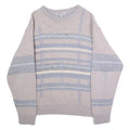 GIOFERRARI Mens Patterned Jumper Beige Striped Crew Neck Tight Knit Wool M