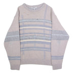 GIOFERRARI Mens Patterned Jumper Beige Striped Crew Neck Tight Knit Wool M