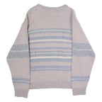 GIOFERRARI Mens Patterned Jumper Beige Striped Crew Neck Tight Knit Wool M