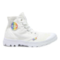 PALLADIUM Womens High Top Boots Canvas White UK 7 Rainbow Logo Casual Footwear