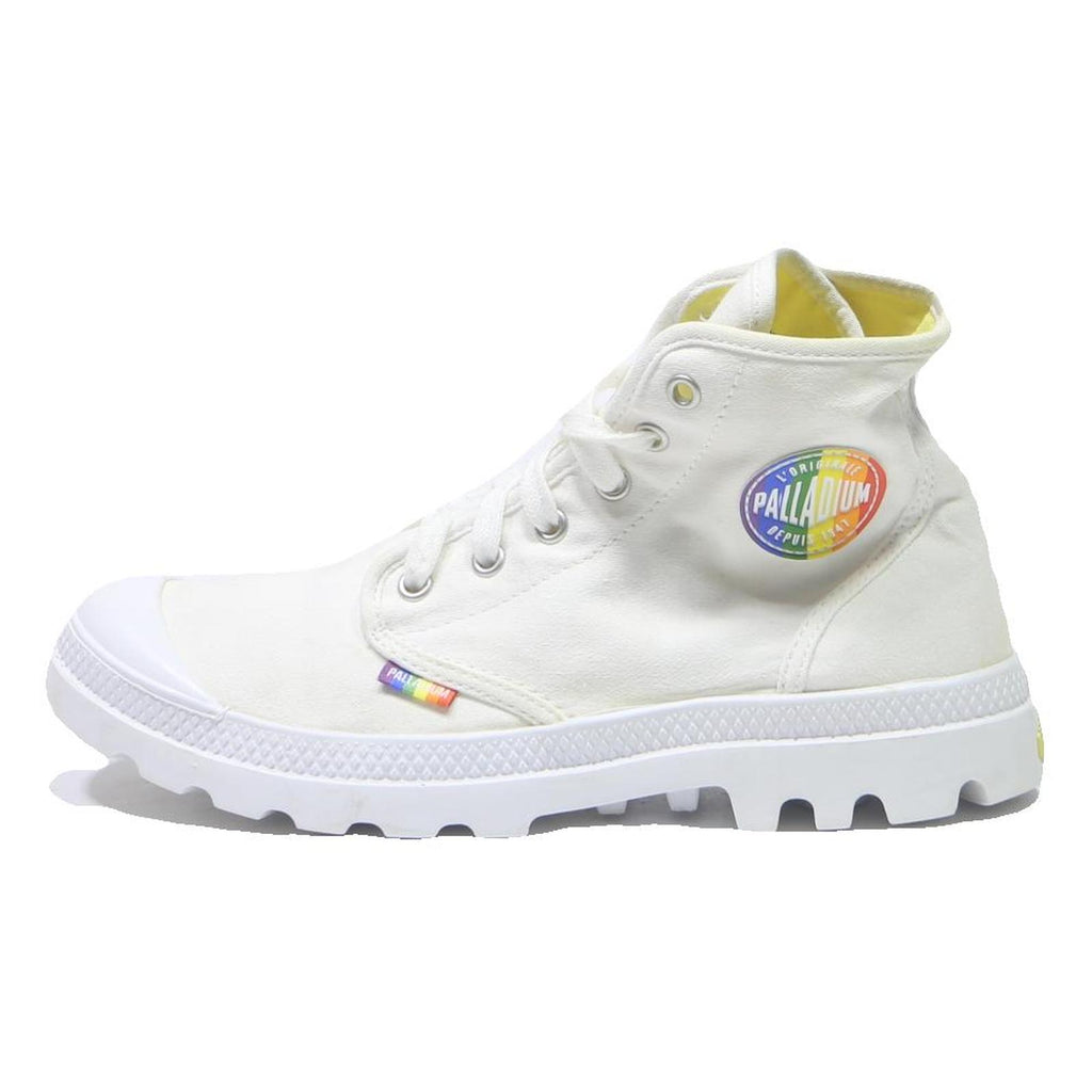 PALLADIUM Womens High Top Boots Canvas White UK 7 Rainbow Logo Casual Footwear