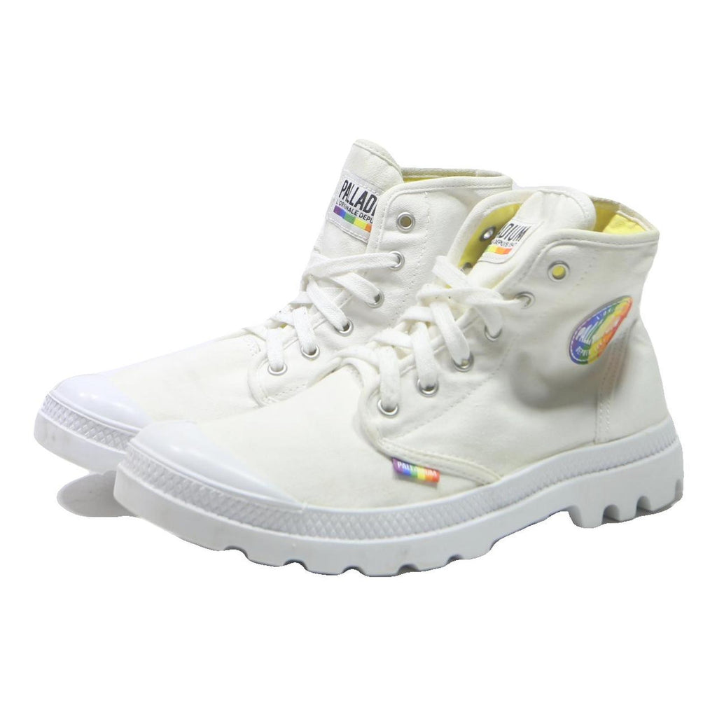 PALLADIUM Womens High Top Boots Canvas White UK 7 Rainbow Logo Casual Footwear