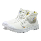 PALLADIUM Womens High Top Boots Canvas White UK 7 Rainbow Logo Casual Footwear