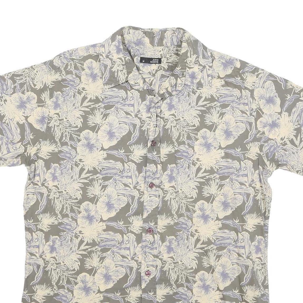 JOHN ADAMS Mens Grey Cream Floral Print Cotton Blend Shirt M Summer Casual
