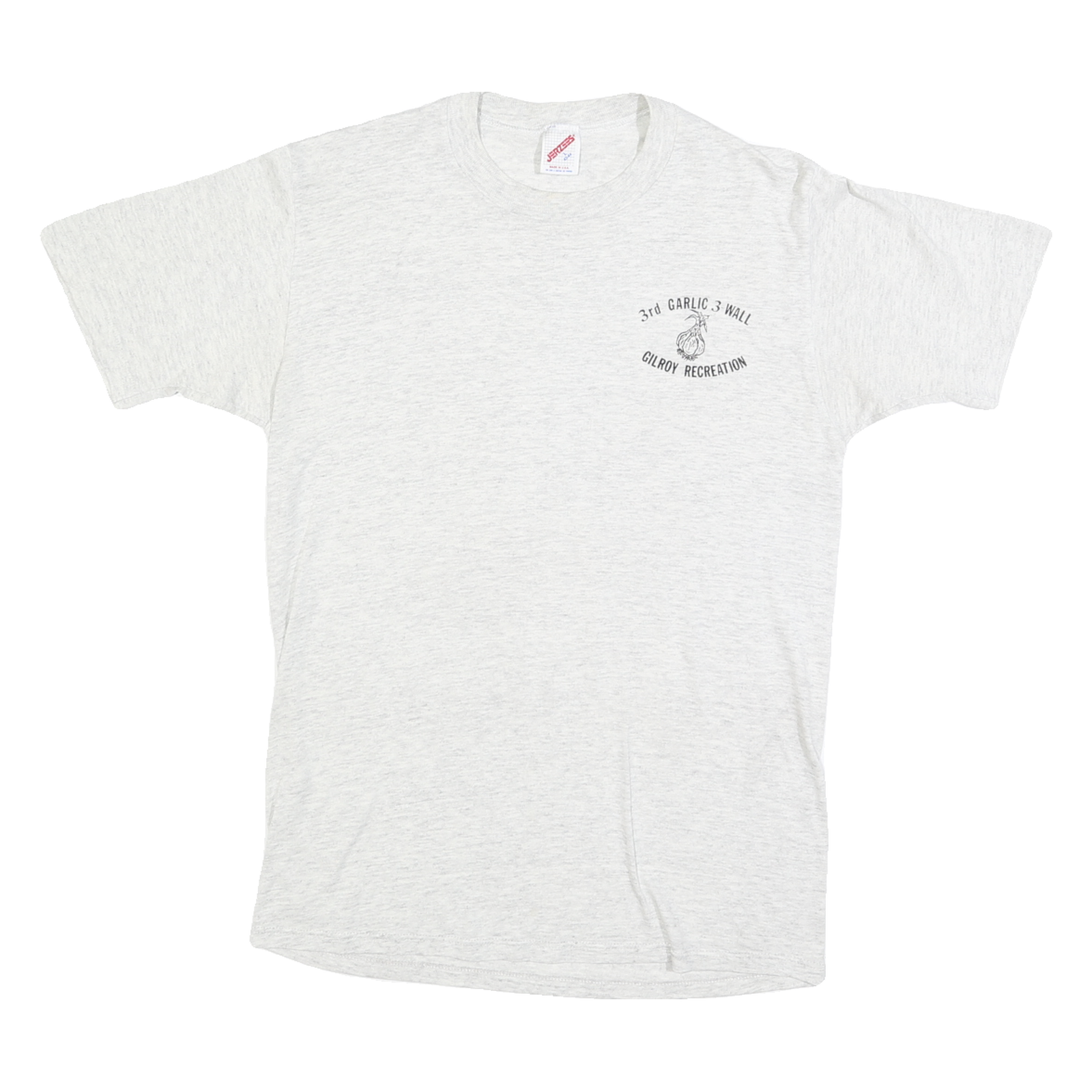 JERZEES Mens White 3rd Garlic 3 Wall Gilroy Recreation Graphic T-Shirt L Short