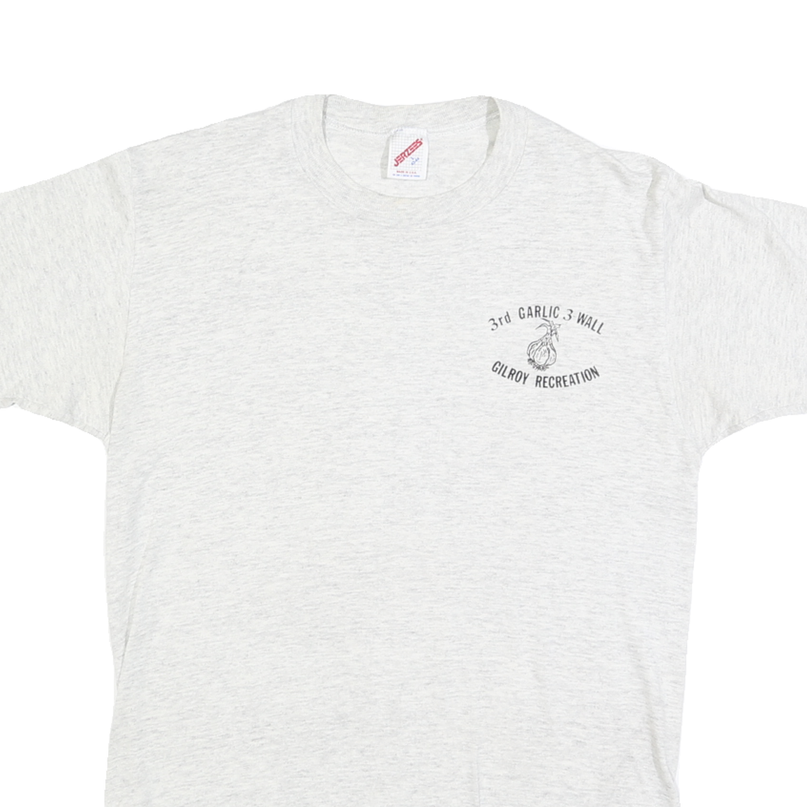 JERZEES Mens White 3rd Garlic 3 Wall Gilroy Recreation Graphic T-Shirt L Short