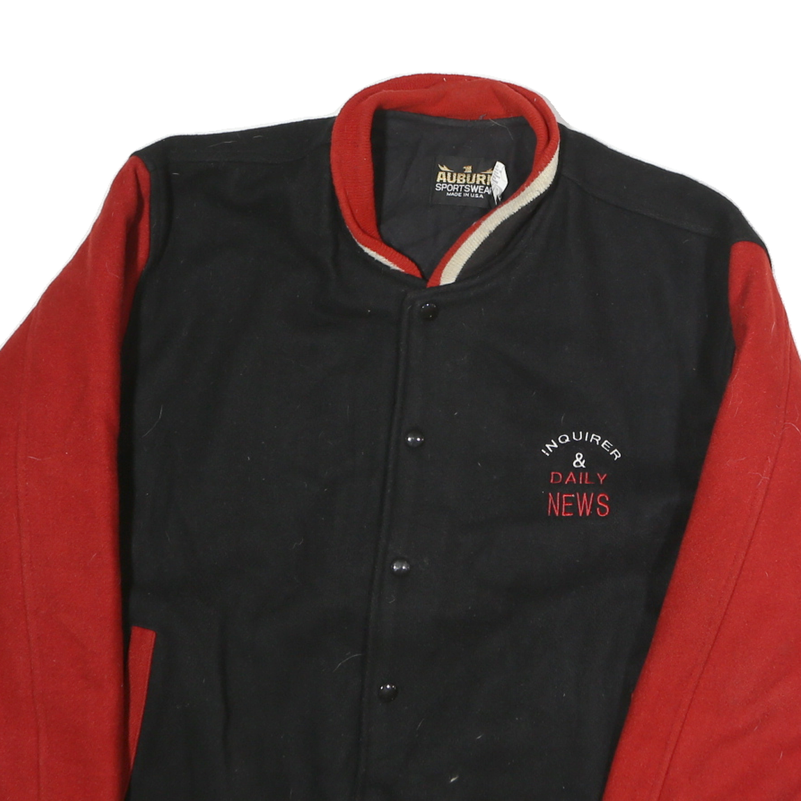 AUBURN Mens Black & Red Button Cotton Varsity Jacket XL Sportswear Classic Fit