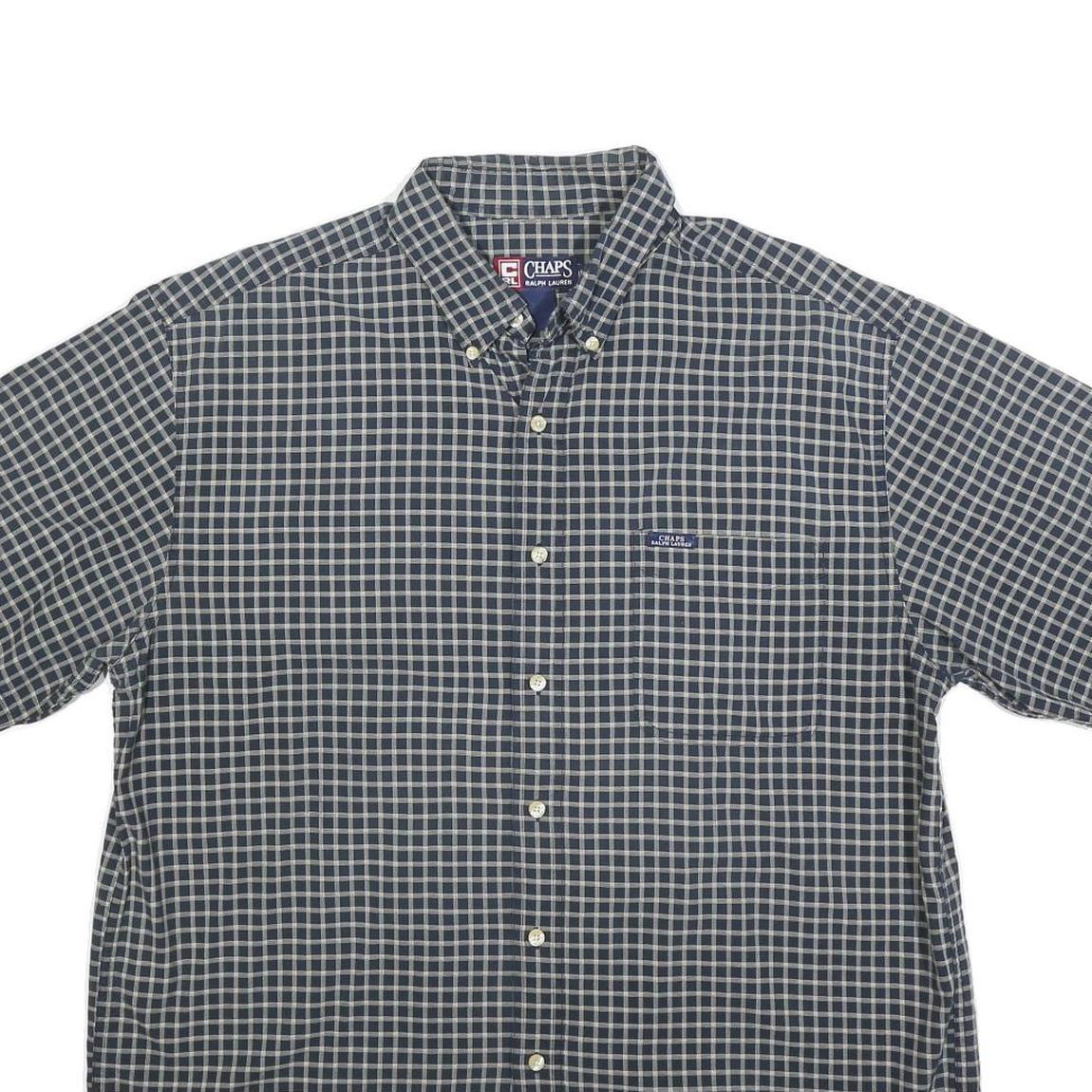 CHAPS RALPH LAUREN Mens Blue & White Check Shirt L Button Down Cotton Blend