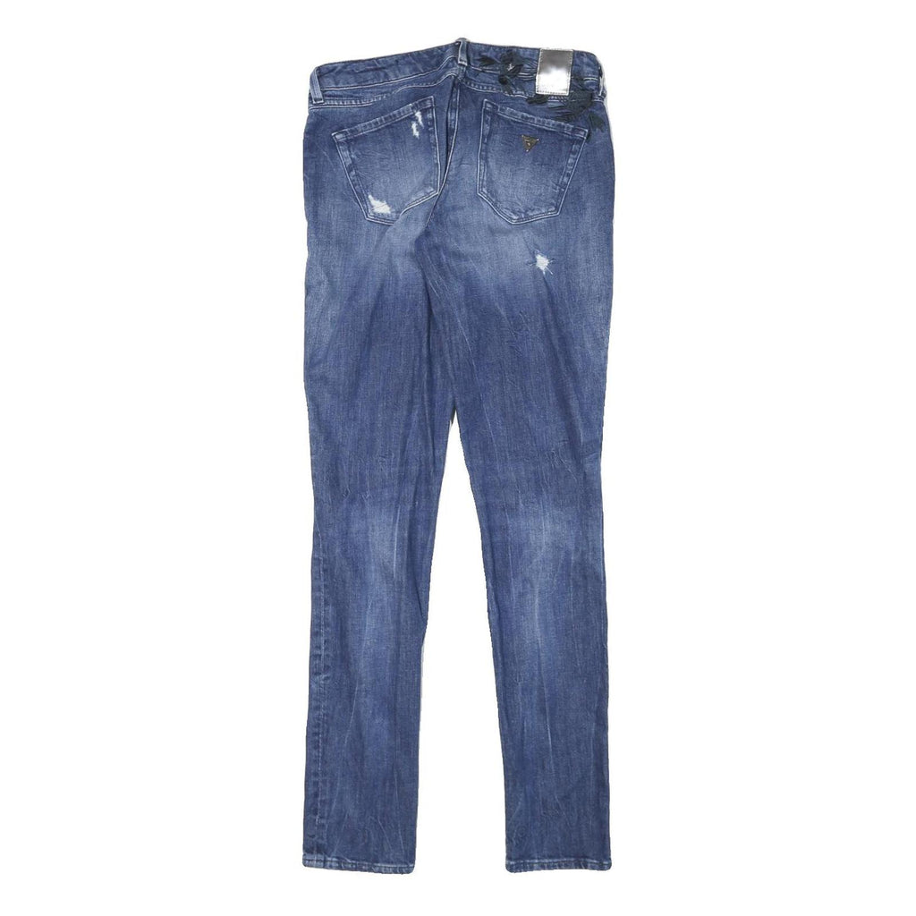 GUESS Womens Jeans Blue Slim Skinny Denim Medium W28 L31 Floral Embroidered