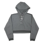 PUMA Womens Grey Crop Hoodie L Lace Up Drawstring Athletic
