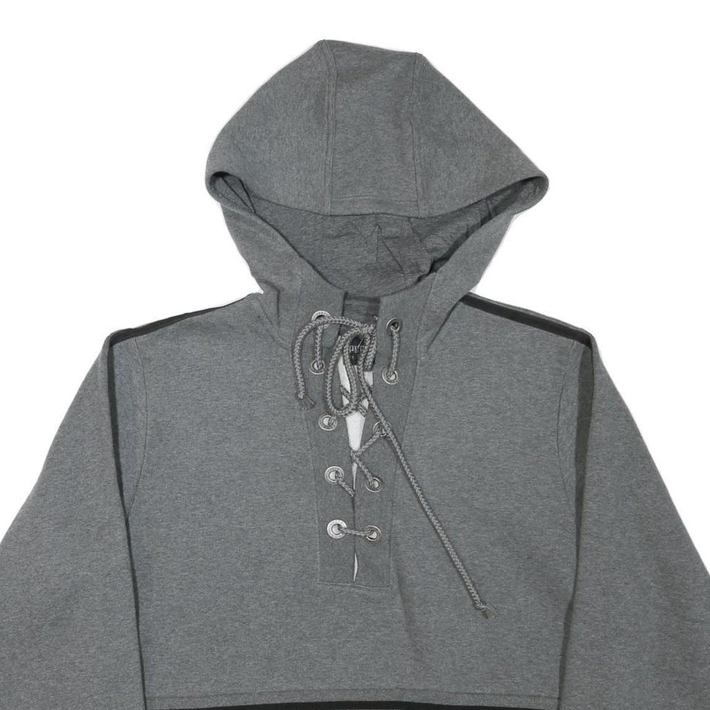 PUMA Womens Grey Crop Hoodie L Lace Up Drawstring Athletic