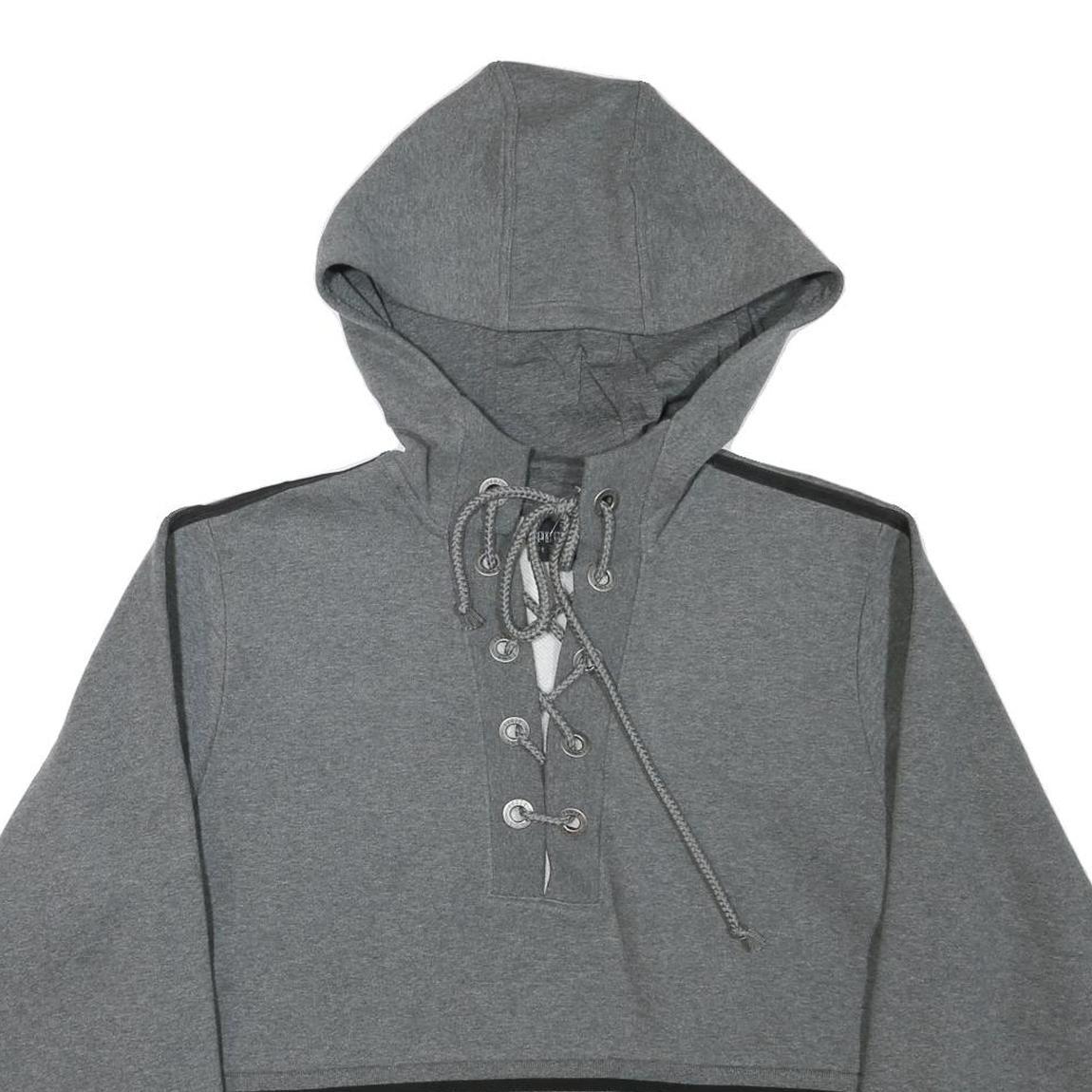 PUMA Womens Grey Crop Hoodie L Lace Up Drawstring Athletic