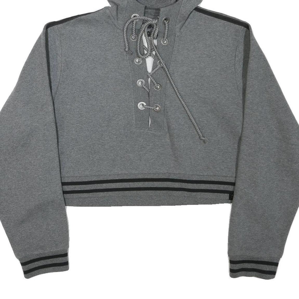PUMA Womens Grey Crop Hoodie L Lace Up Drawstring Athletic
