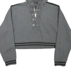 PUMA Womens Grey Crop Hoodie L Lace Up Drawstring Athletic