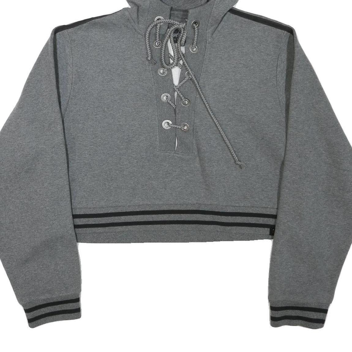 PUMA Womens Grey Crop Hoodie L Lace Up Drawstring Athletic