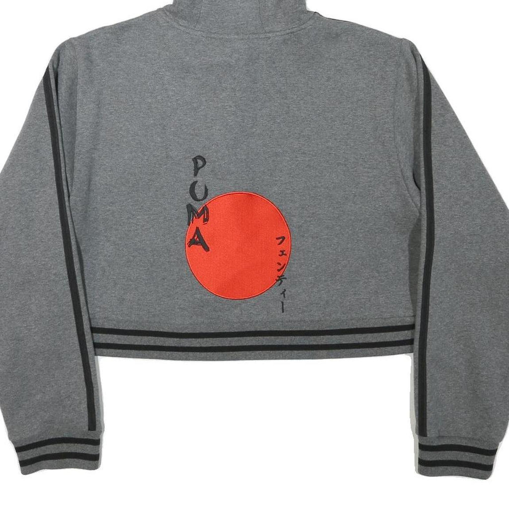 PUMA Womens Grey Crop Hoodie L Lace Up Drawstring Athletic