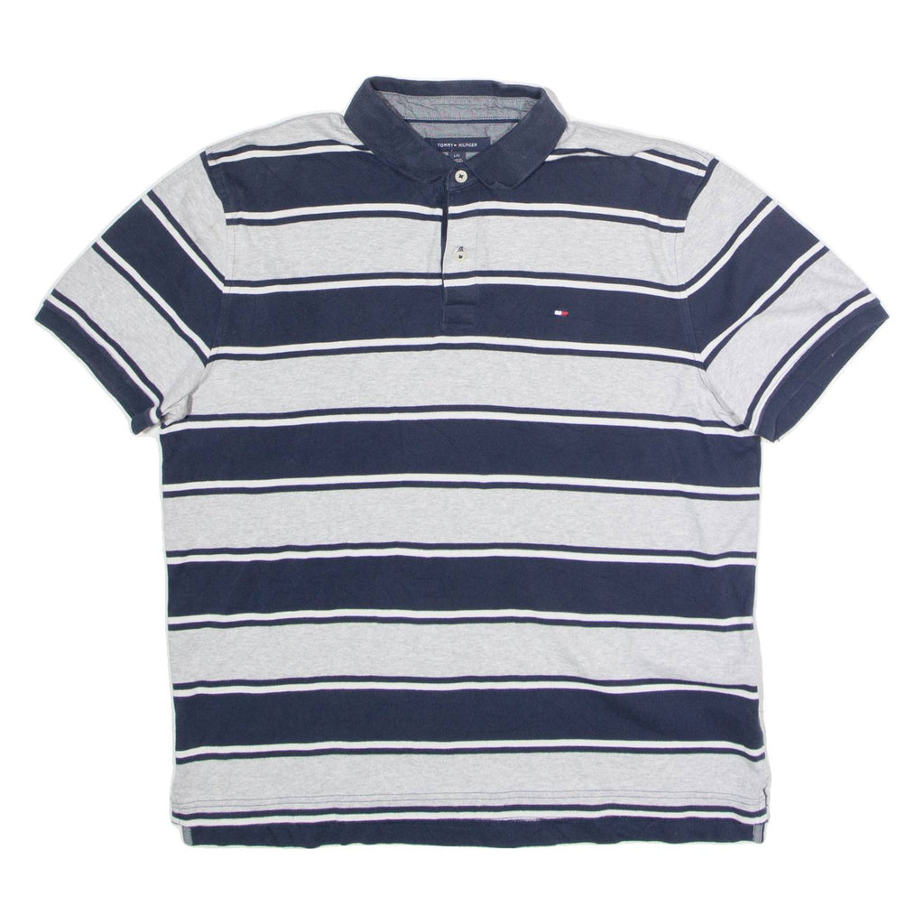 TOMMY HILFIGER Mens Polo Shirt Grey Striped L
