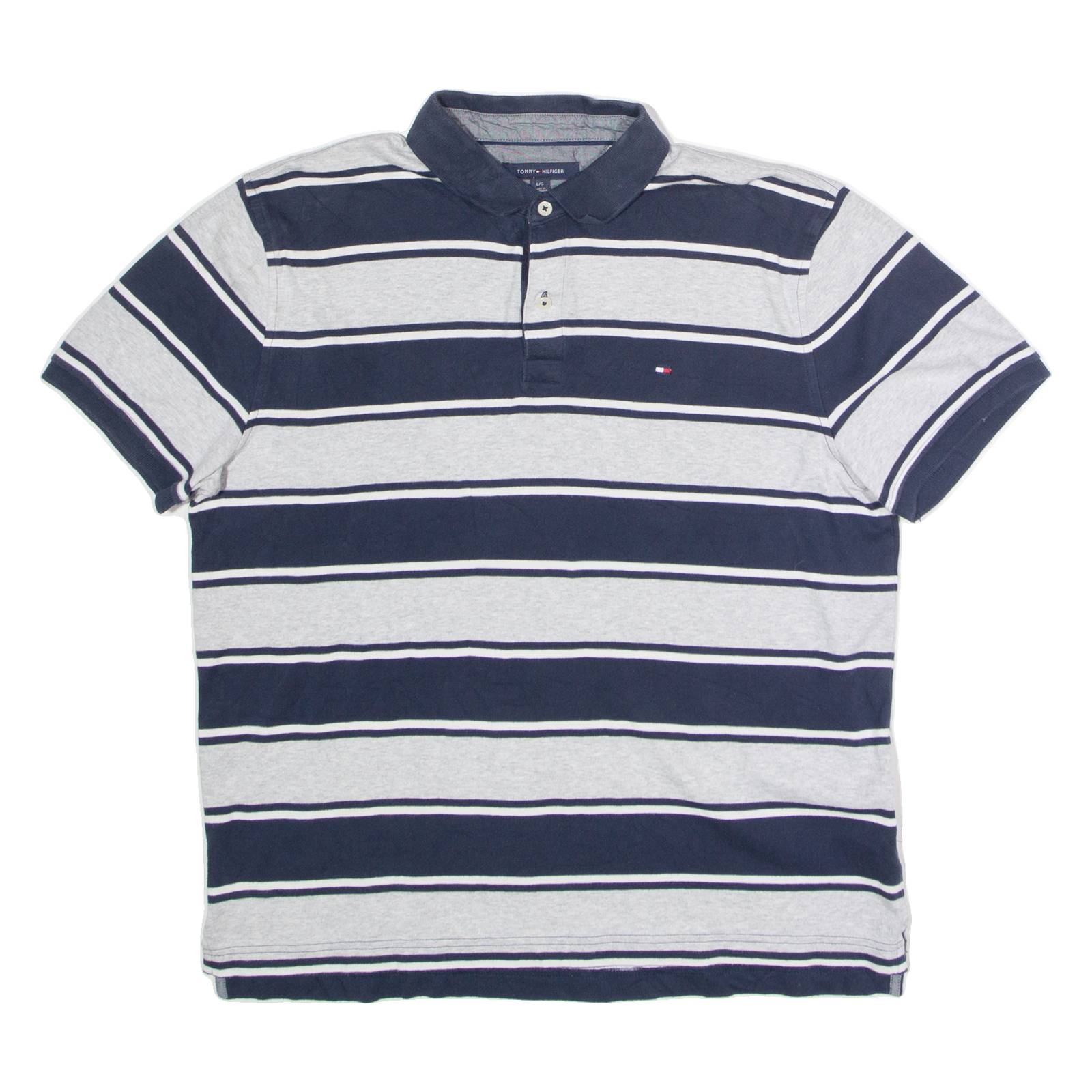 TOMMY HILFIGER Mens Polo Shirt Grey Striped L