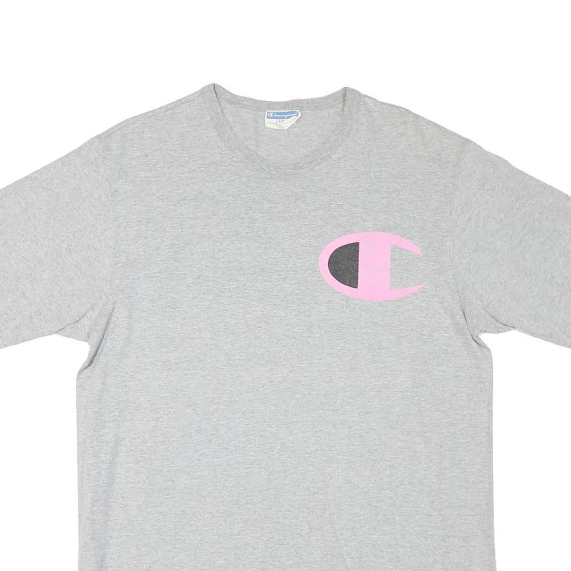 CHAMPION Womens Grey Pink Logo Graphic T-Shirt L Short Sleeve Crew Neck