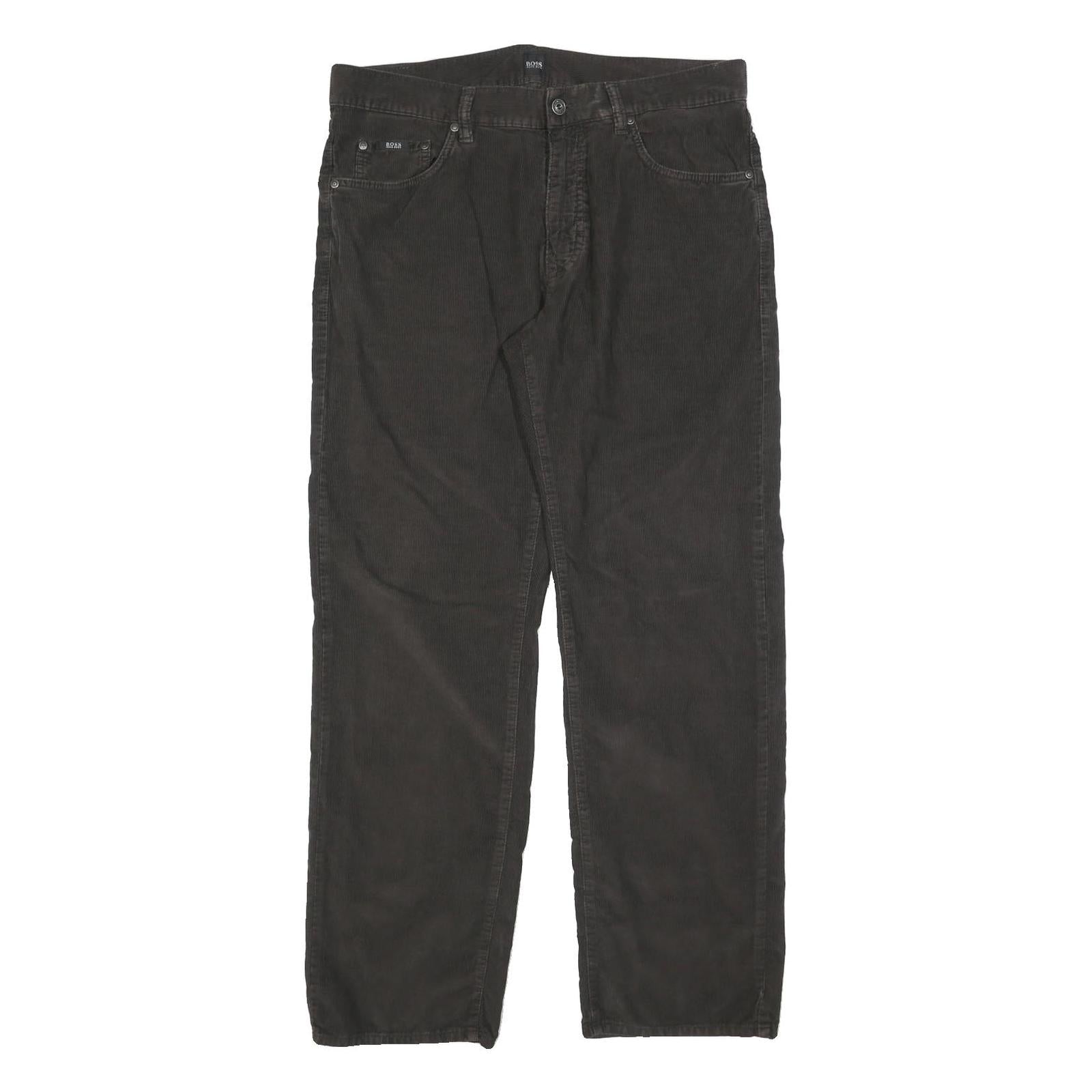 HUGO BOSS Mens Cotton Blend Black Regular Fit Straight Leg Trousers W36 L32