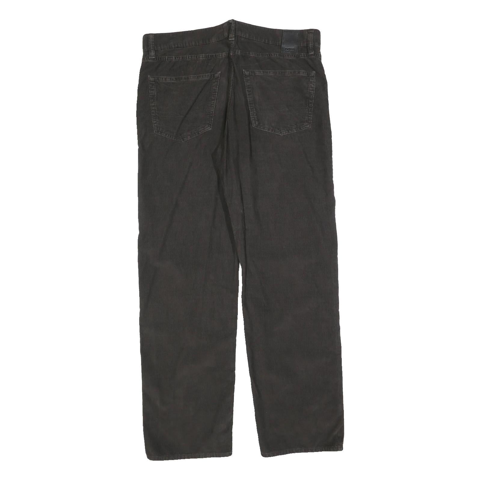 HUGO BOSS Mens Cotton Blend Black Regular Fit Straight Leg Trousers W36 L32