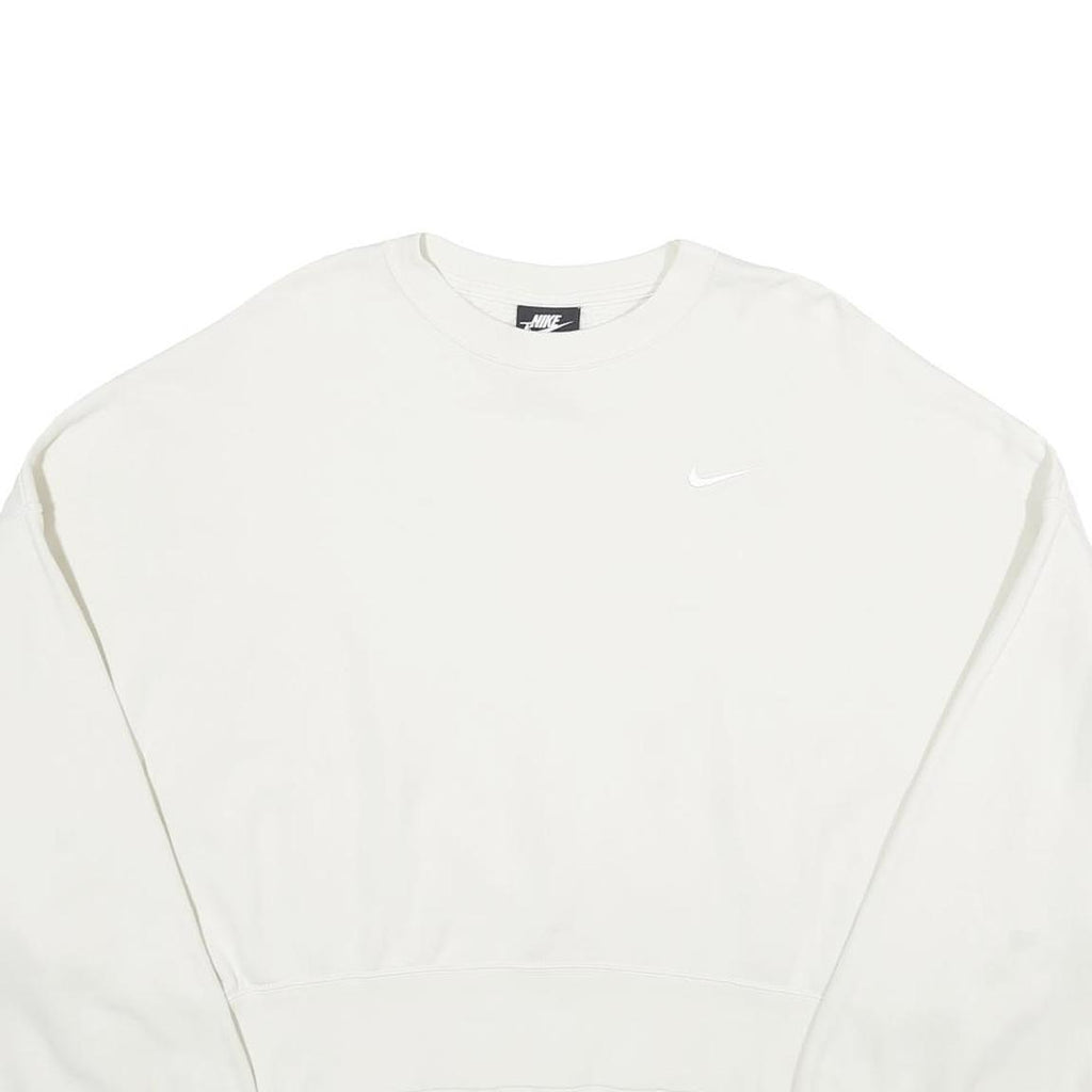 NIKE Womens White Cropped Crew Neck Sweatshirt L Cotton Blend Pullover Casual