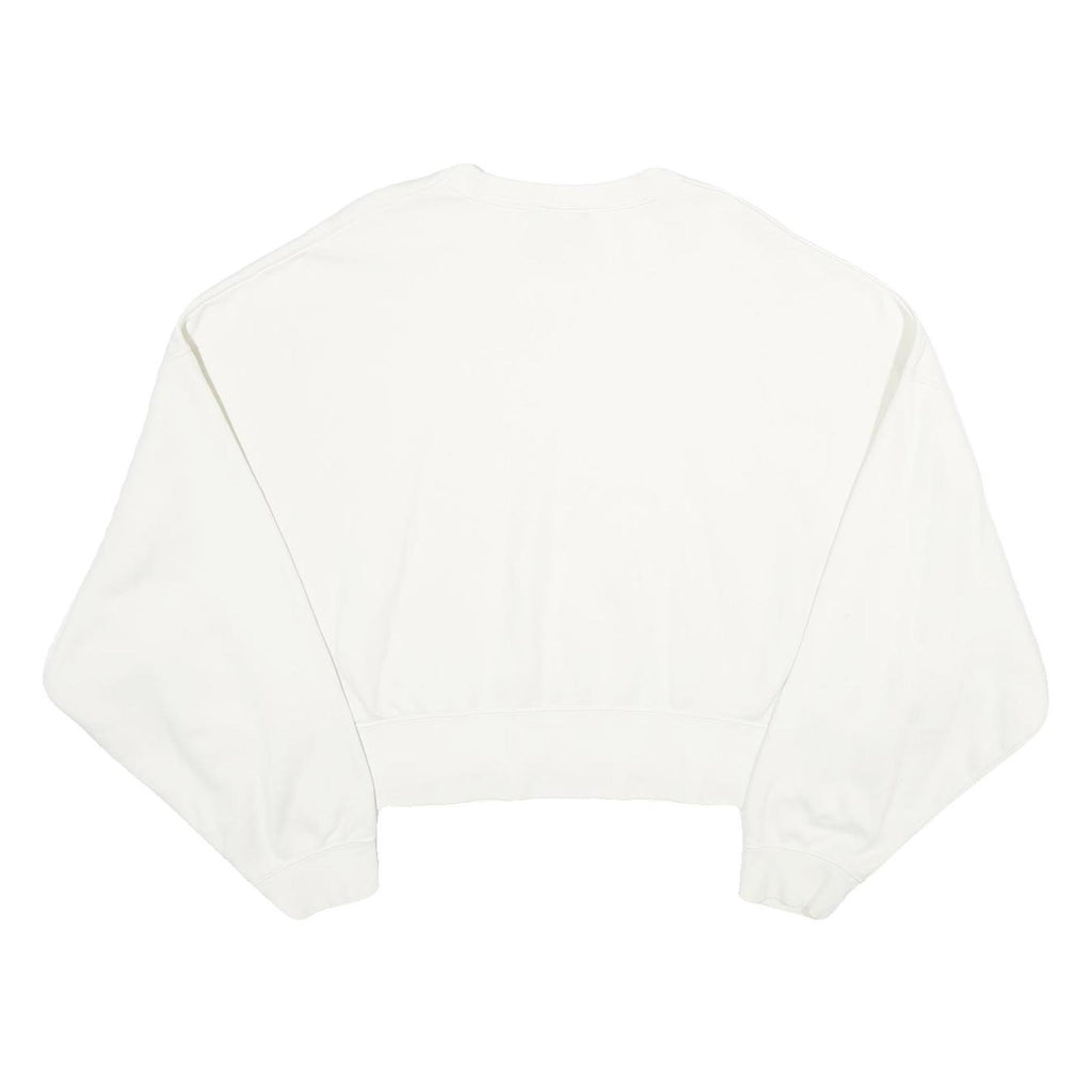 NIKE Womens White Cropped Crew Neck Sweatshirt L Cotton Blend Pullover Casual