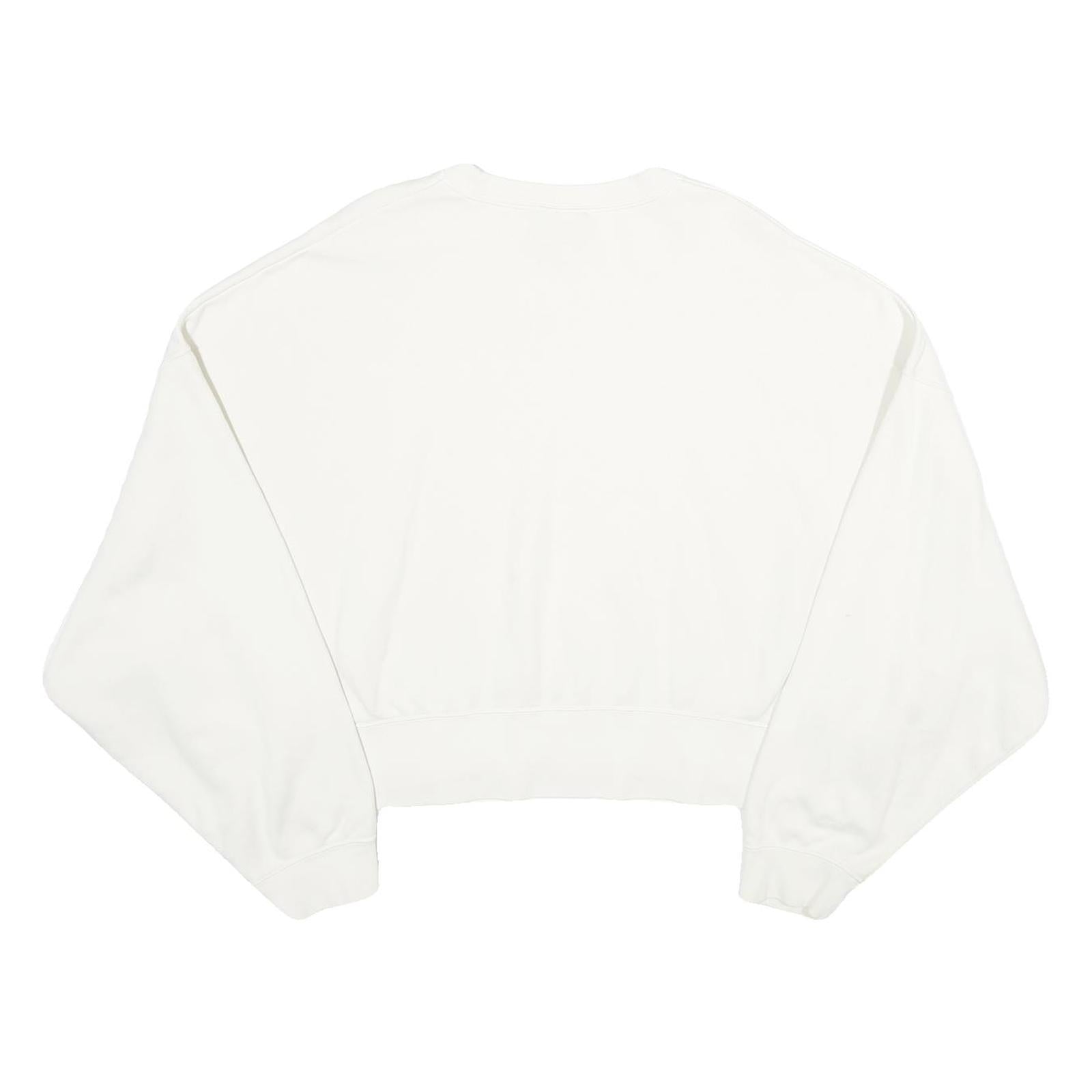 NIKE Womens White Cropped Crew Neck Sweatshirt L Cotton Blend Pullover Casual