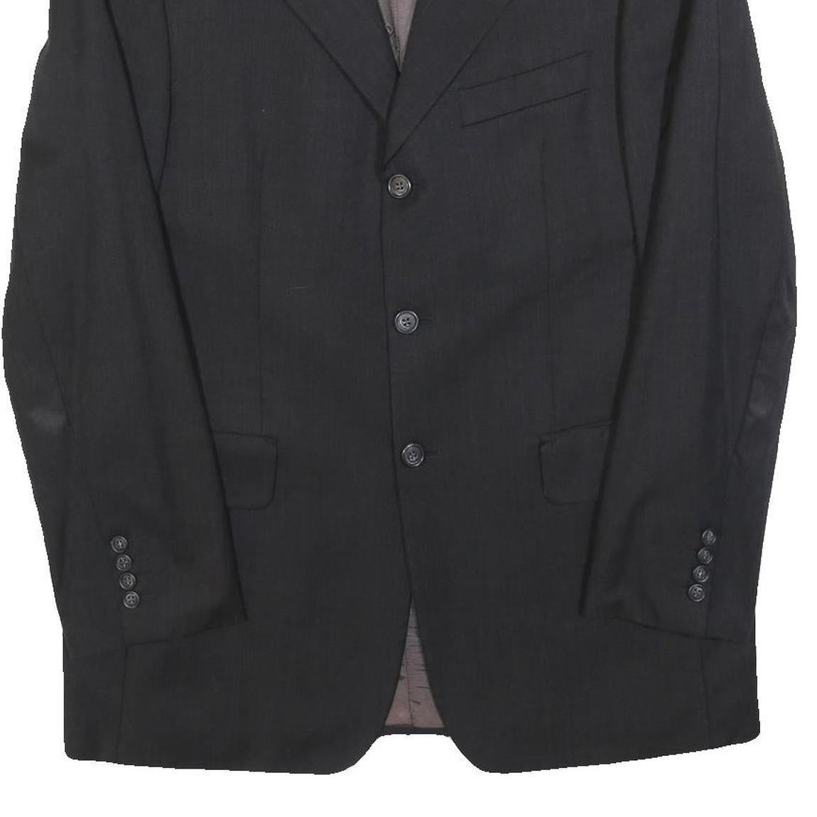 PIATTELLI Mens Black Wool Classic Jacket M Tailored Button Plain Formal Blazer