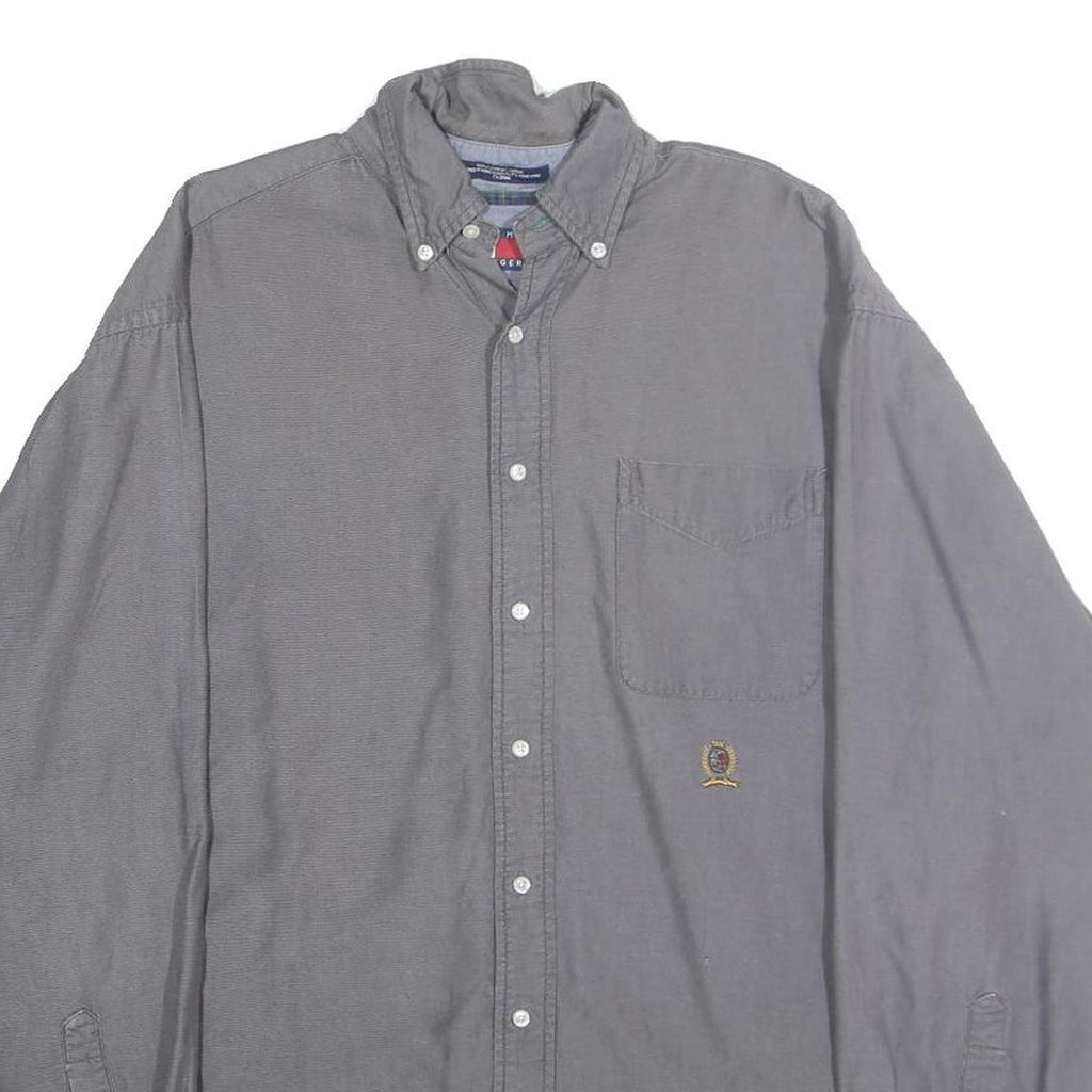 TOMMY HILFIGER Mens Grey Cotton Shirt L Button-Down Long Sleeve Classic